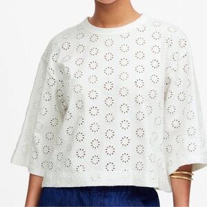 Madewell White All Over Floral Embroidered Eyelet Boxy Top Brand New Small MV969